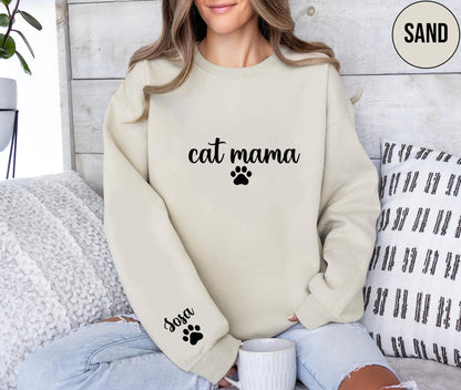 Personalized Cat Mama Sweatshirt With Cat Name, Custom Cat Mom Hoodie, Cute Cat Mommy Outfit, Cat Owner Clothing, Happy Mother's Day Gifts