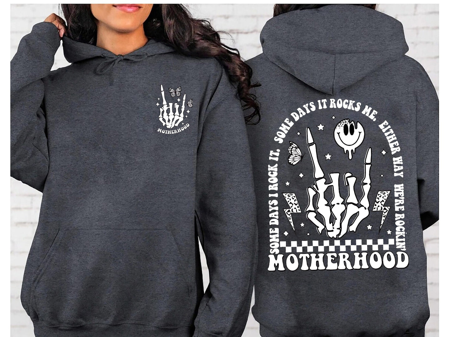 Motherhood Some Day I Rock it Sweatshirt & Hoodie, Double Printed, Motherhood Rock Skeleton Sweatshirt, Motherhood Crewneck, Mama gift
