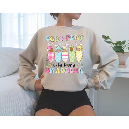 Mother Baby Nurse Easter Sweatshirt, Swaddle Specialist, Postpartum Nurse, Easter Gifts for Labor Delivery Nurse, Easter Nicu Nurse Shirt
