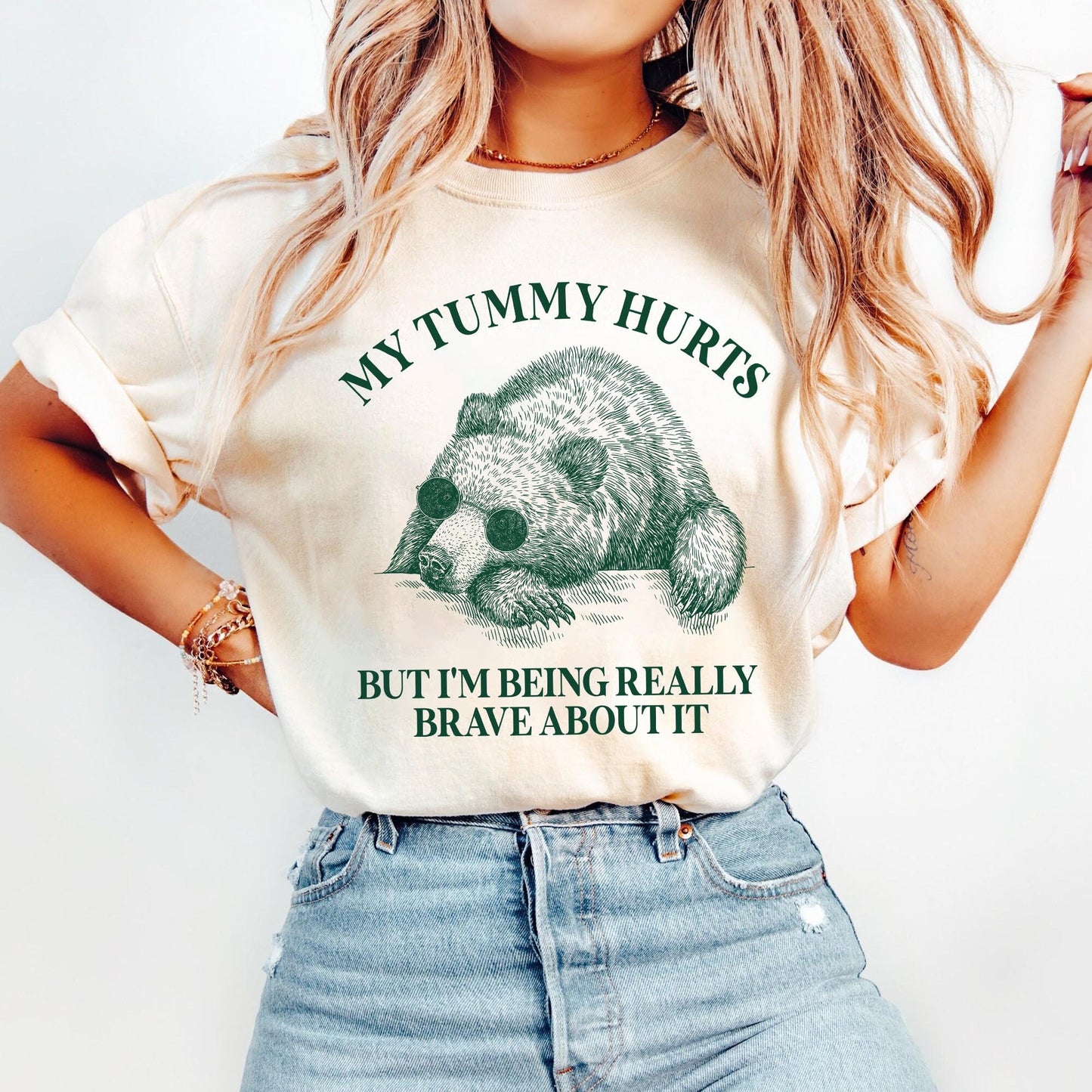 My Tummy Hurts But I'm Being Really Brave About It Shirt, Tummy Ache Survivor Shirt, Funny Tee, Introvert Tee, Funny Bear Tee, Gift for her