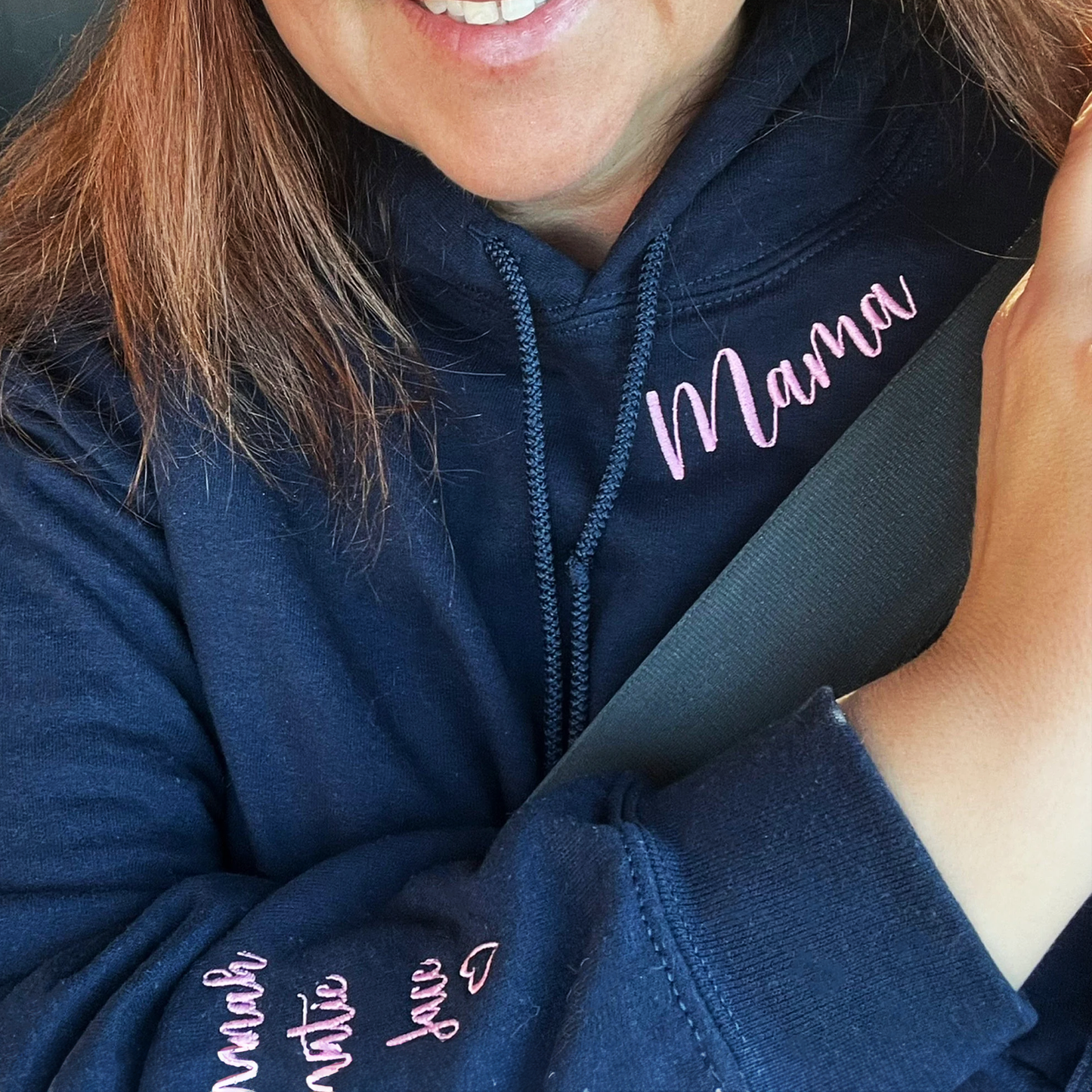 Mama Embroidered Sweatshirt - Personalized Gift for Moms, Hers - Kids Names on Sleeve