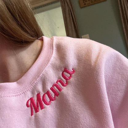 Mama Embroidered Sweatshirt - Personalized Gift for Moms, Hers - Kids Names on Sleeve