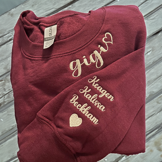 Mama Embroidered Sweatshirt - Personalized Gift for Moms, Hers - Kids Names on Sleeve