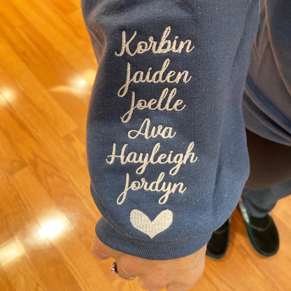 Mama Embroidered Sweatshirt - Personalized Gift for Moms, Hers - Kids Names on Sleeve