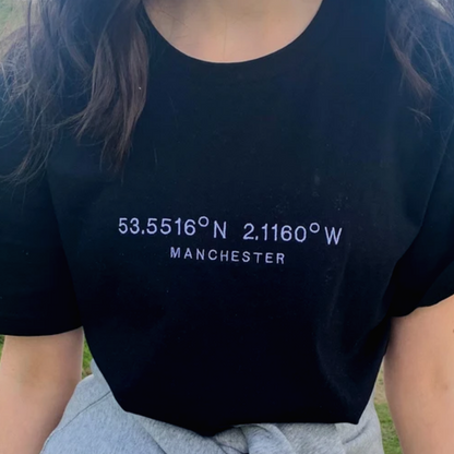 Matching Couples T-Shirt , Custom Location Coordinates Embroidered T-Shirt, Best Gift ideas for Boyfriend Girlfriend