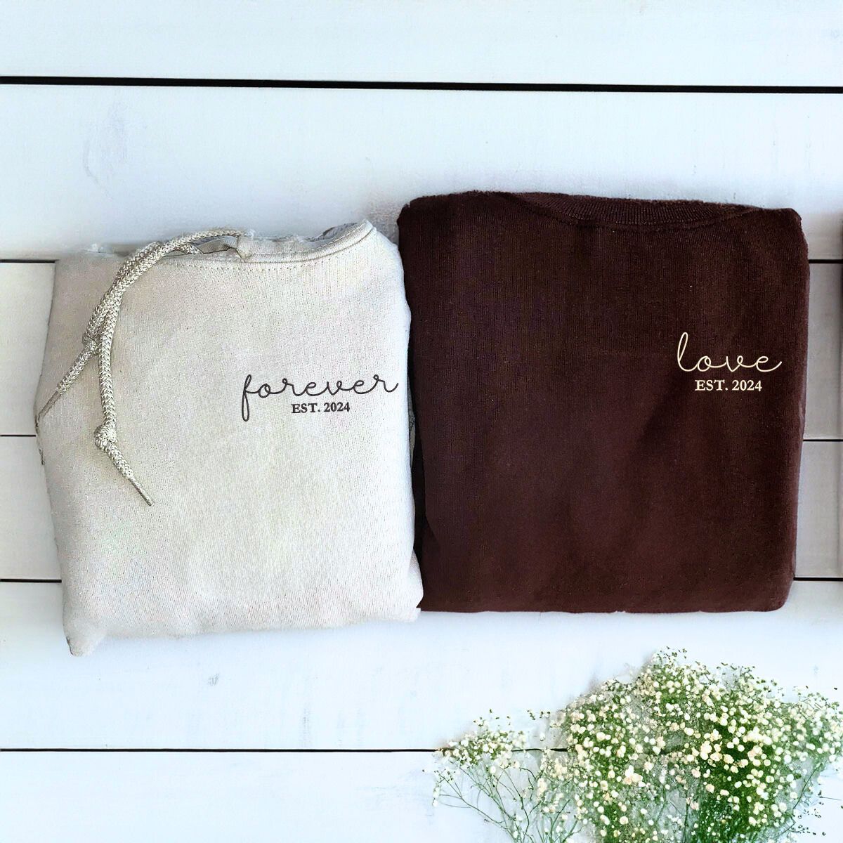 Matching Forever Love Hoodies or Sweatshirts, Custom Embroidered Gift for Couple Valentine Day