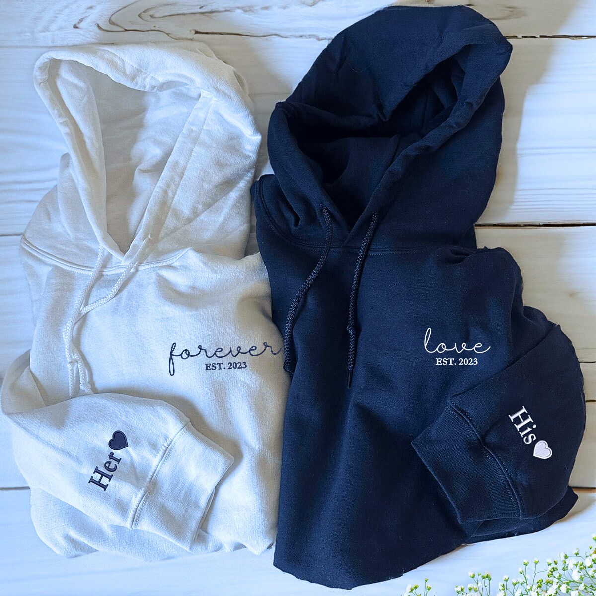 Matching Forever Love Hoodies or Sweatshirts, Custom Embroidered Gift for Couple Valentine Day