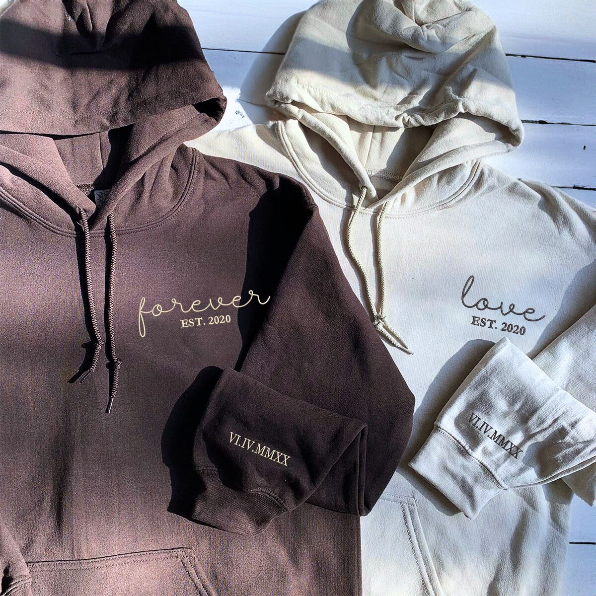Matching Forever Love Hoodies or Sweatshirts, Custom Embroidered Gift for Couple Valentine Day