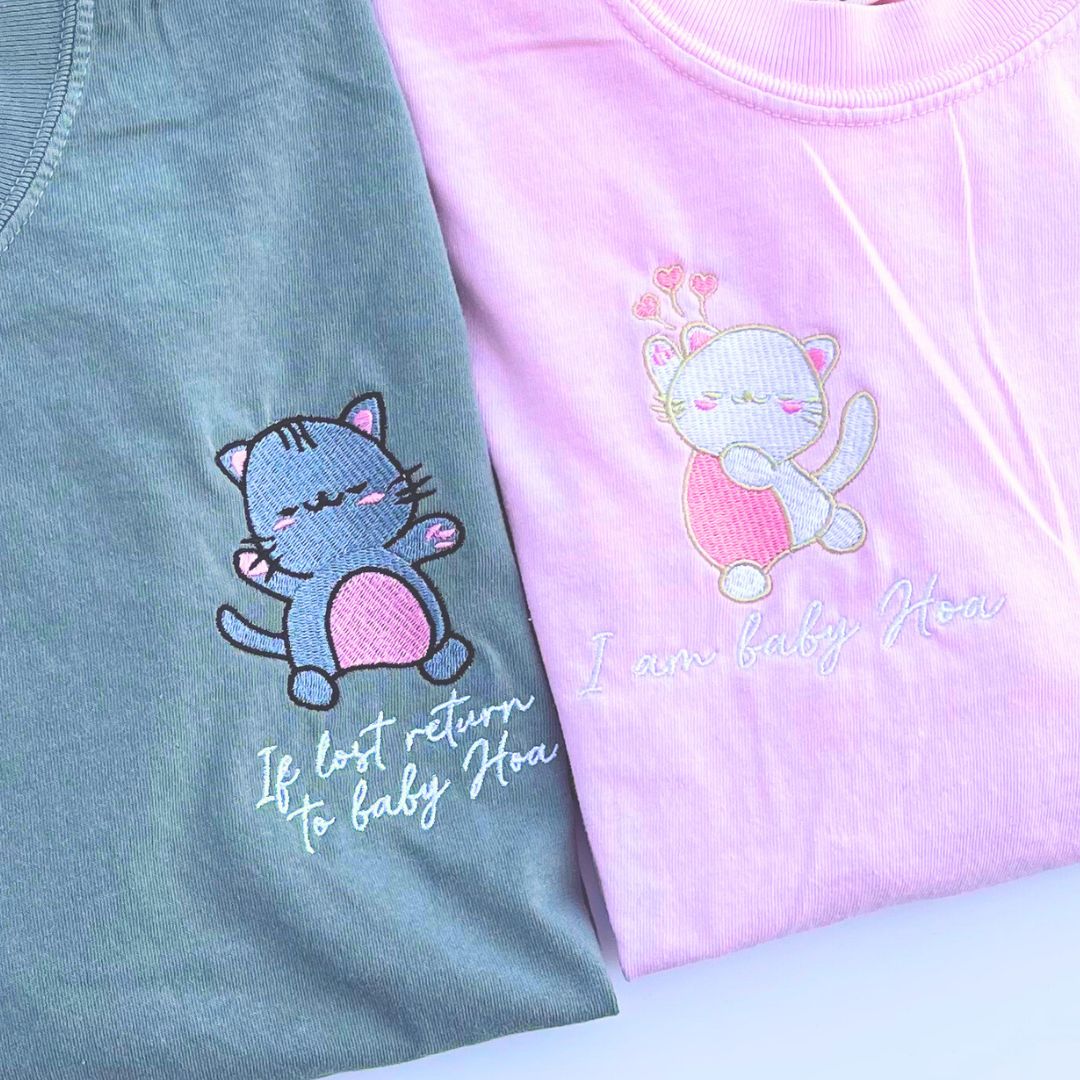 Matching Sweatshirt For Couple, Custom Embroidered Anime Cat Crewneck, Anniversary Gift For Couple