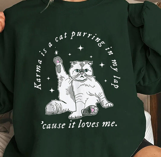 Me And Karma Vibe Like That Sweatshirt, Meet Me At Midnight Vigilante Shirt, Youre On Your Own Kid Midnight Rain, Karma Is A Cat T-shirt