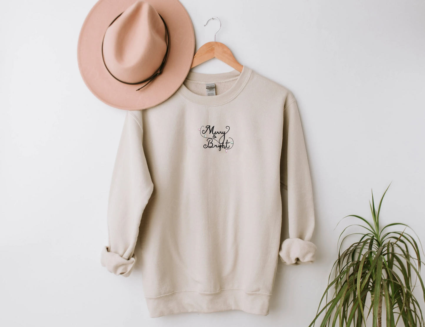 Merry & Bright Christmas Sweatshirt, Hoodie Embroidered