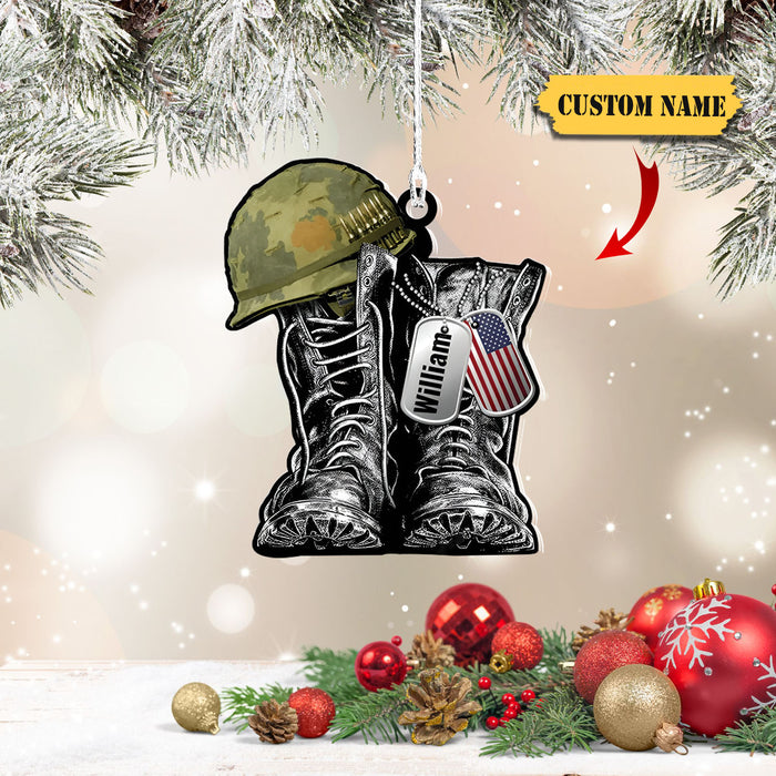 Military Boots & Hat Personalized Acrylic Ornament, Ornament For Gift