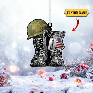 Military Boots & Hat Personalized Acrylic Ornament, Ornament For Gift