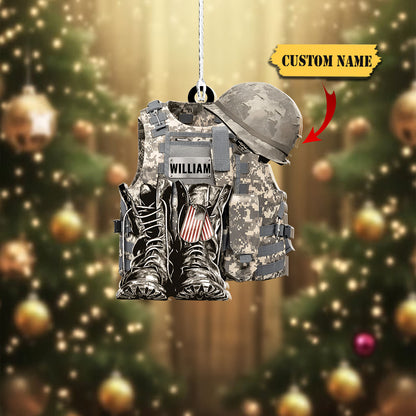 Éide Míleata - Buataisí &amp; Hata - Ornáid Aicrileach Phearsanta Maol, ornáid cairr, ornáid Nollag Cowgirl Boots