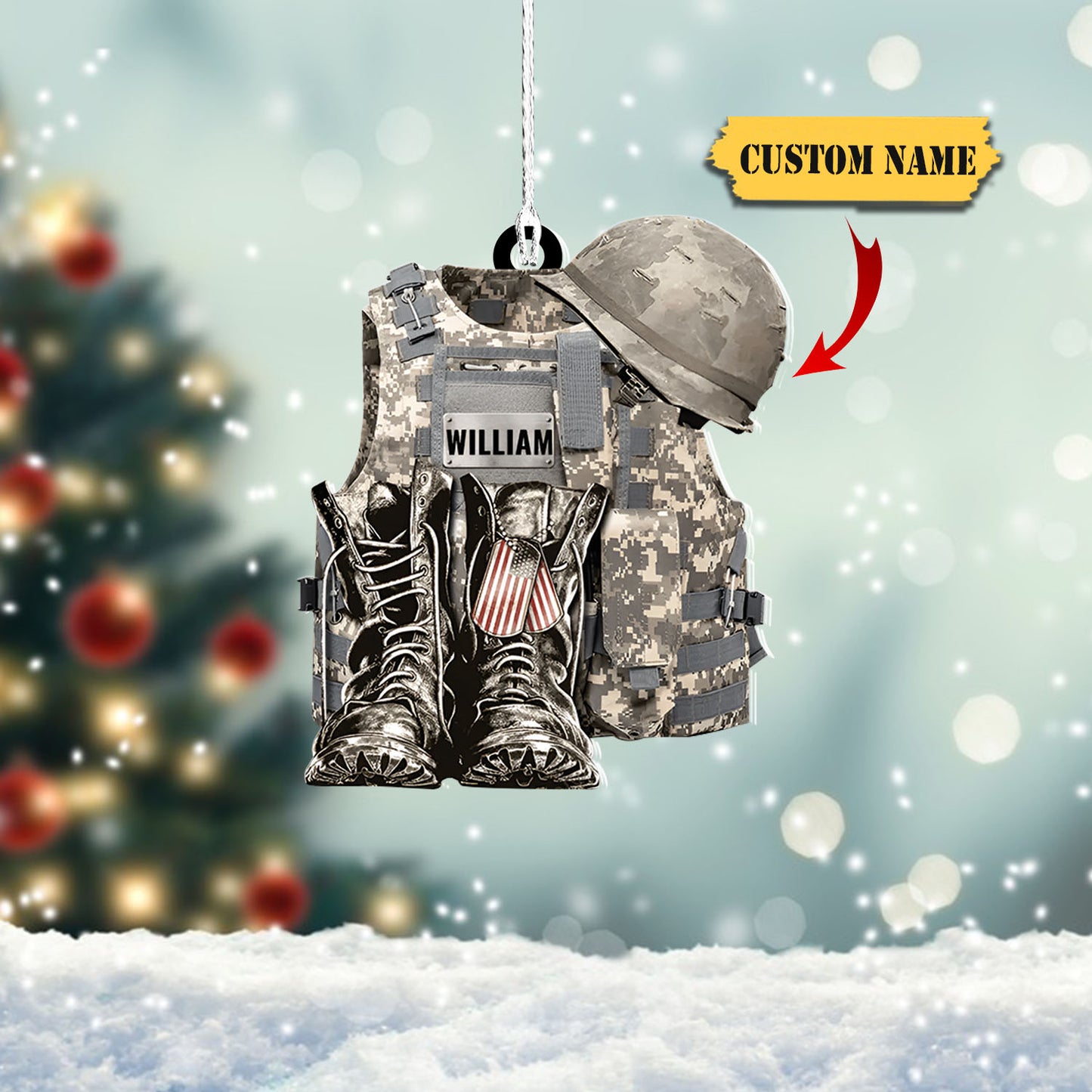 Éide Míleata - Buataisí &amp; Hata - Ornáid Aicrileach Phearsanta Maol, ornáid cairr, ornáid Nollag Cowgirl Boots