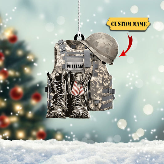 Military Uniform - Boots & Hat - Personalized Flat Acrylic Ornament, car ornament, Cowgirl Boots Christmas ornament