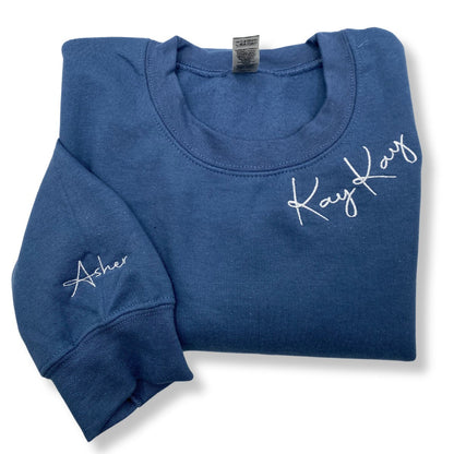 Mimi Sweatshirt with GrandKids Names on Sleeve, Embroidered Gift for Mimi