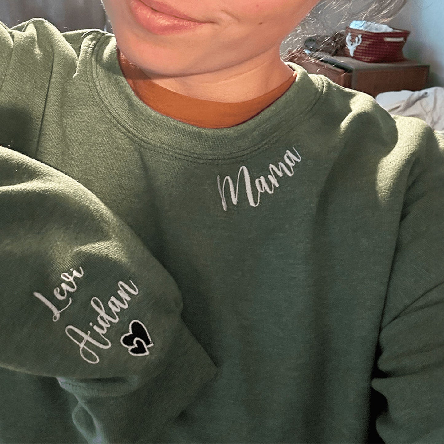 Mimi Sweatshirt with GrandKids Names on Sleeve, Embroidered Gift for Mimi