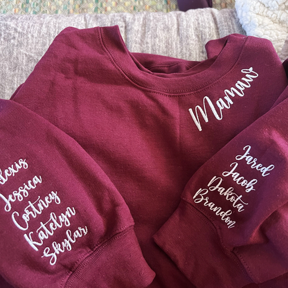 Mimi Sweatshirt with GrandKids Names on Sleeve, Embroidered Gift for Mimi