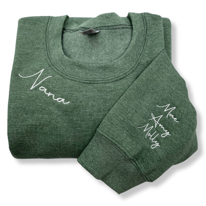 Mimi Sweatshirt with GrandKids Names on Sleeve, Embroidered Gift for Mimi