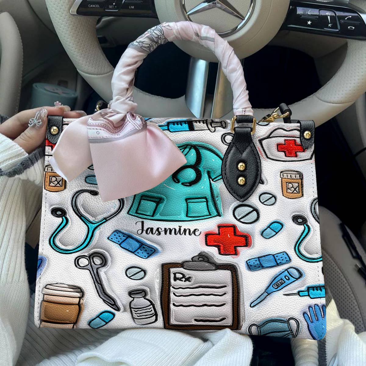 Lorva Personalized Leather Bag Puff Nurselife