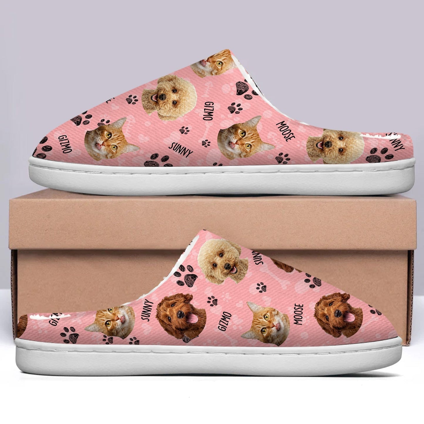 Custom Photo Dog Cat Faces - Gift For Pet Lovers - Personalized Fluffy Slippers