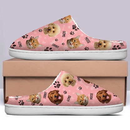 Custom Photo Dog Cat Faces - Gift For Pet Lovers - Personalized Fluffy Slippers