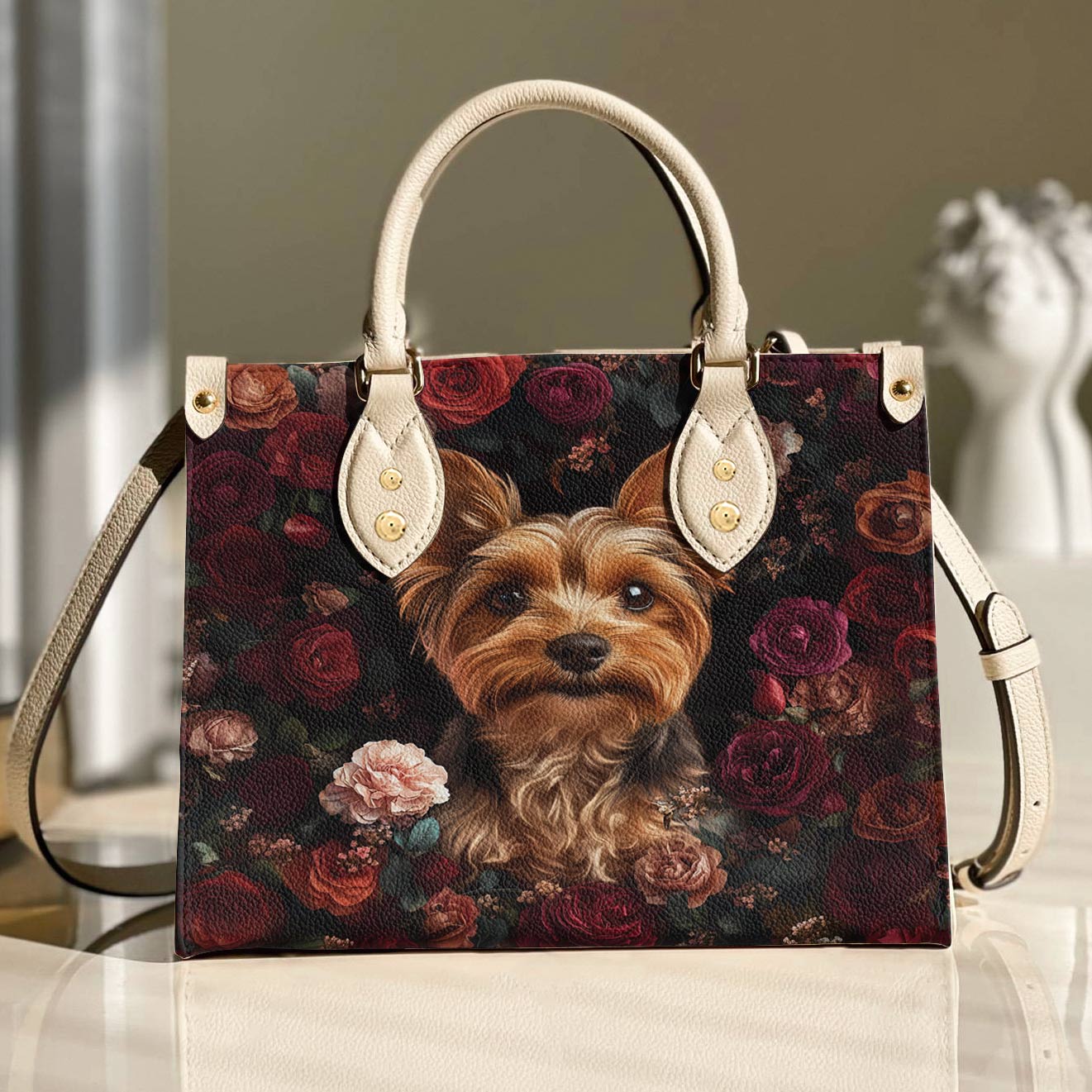 Yorkie Leather Bag Rosey Yorkie Charm
