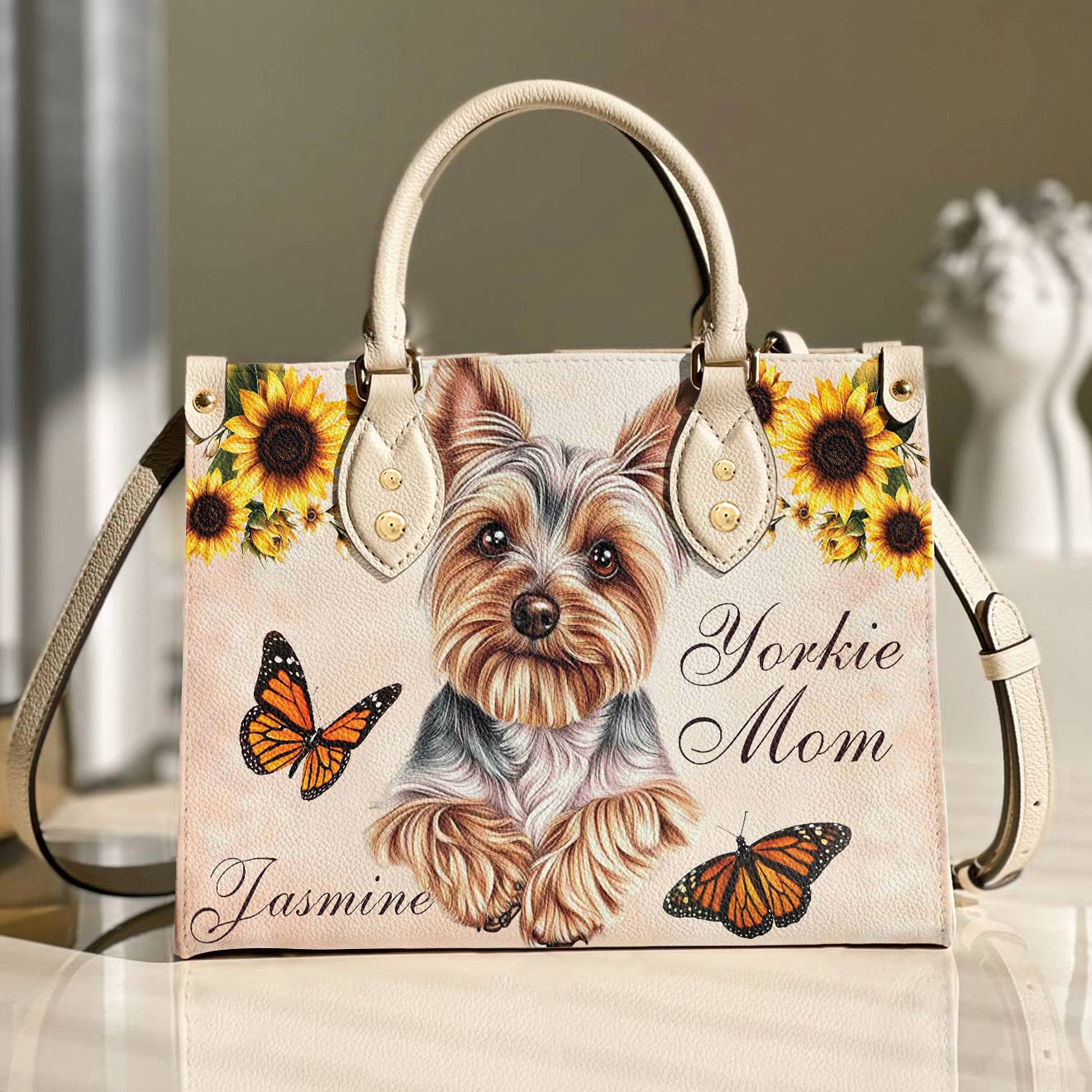 Lorva Leather Bag Personalized Yorkie Mom