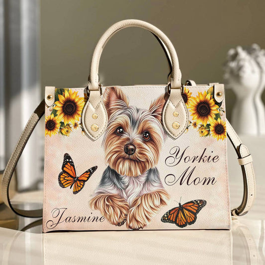 Lorva Leather Bag Personalized Yorkie Mom