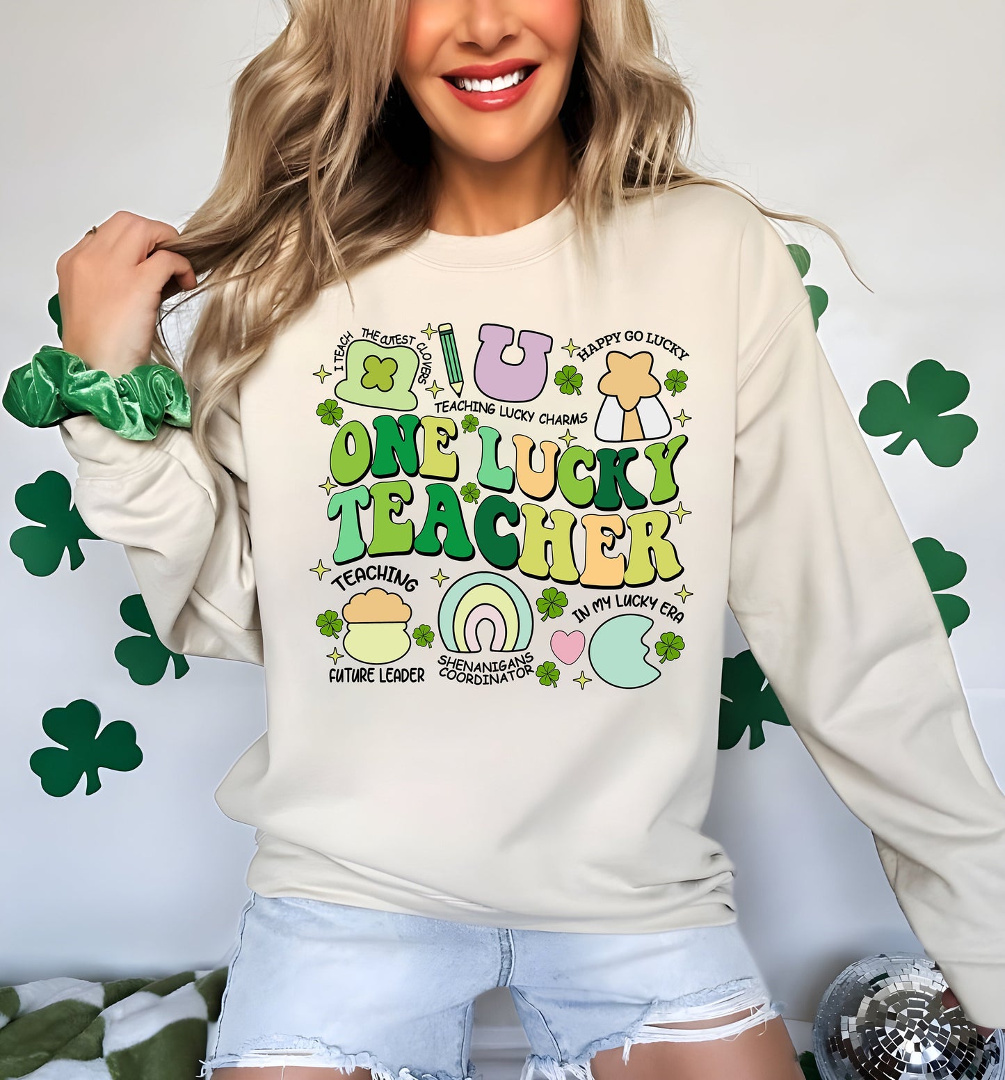 Geansaí Múinteora Lucky One, Múinteoir Lucky Charm Súiliú Lá Fhéile Pádraig, Cochaillín Lá Fhéile Pádraig, Léine Mhúinteora Shamrock,Lá Fhéile Pádraig