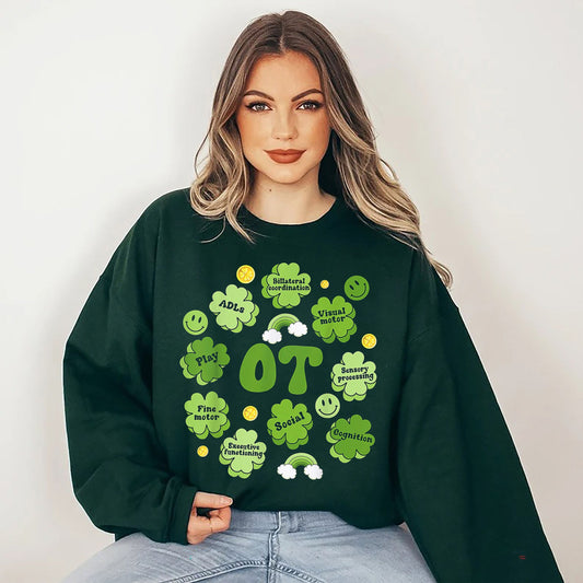 OT Teiripe Shaothair Lá Fhéile Pádraig Seamróige Fir Léine Mná , Léine Teiripeora Saothair Lucky , Bronntanais Lá Fhéile Pádraig Do OT