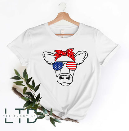 Oh My Stars Cow Shirt, Highland Cow shirt, Highland Cow With 4th July, American Flag Léine, Ceathrú hIúil Tí, Lá Saoirse
