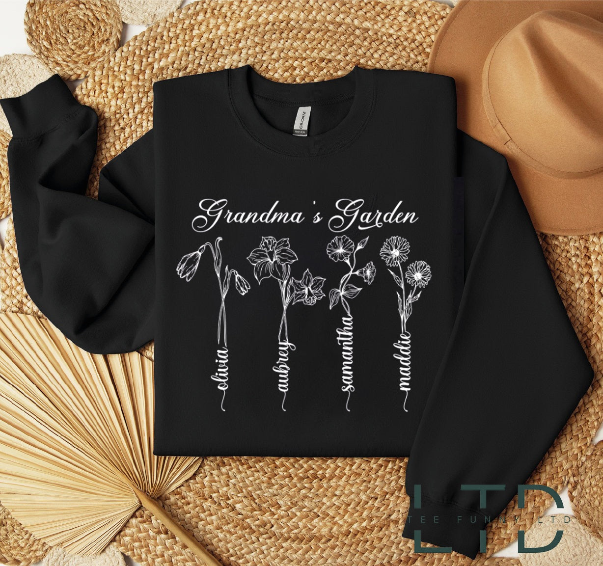 Personalized Birth Flower Grandma Sweatshirt, Grandma's Garden Shirt,Birthday Month Personalized Auntie,Grandchildren Shirt,Mothers Day Gift