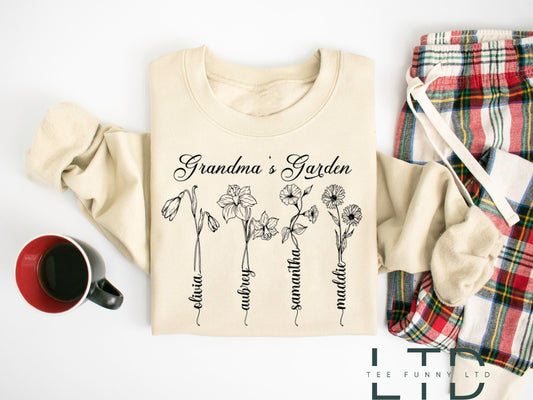 Personalized Birth Flower Grandma Sweatshirt, Grandma's Garden Shirt,Birthday Month Personalized Auntie,Grandchildren Shirt,Mothers Day Gift