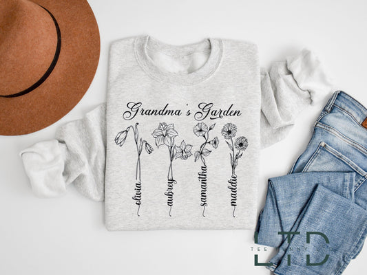Personalized Birth Flower Grandma Sweatshirt, Grandma's Garden Shirt,Birthday Month Personalized Auntie,Grandchildren Shirt,Mothers Day Gift