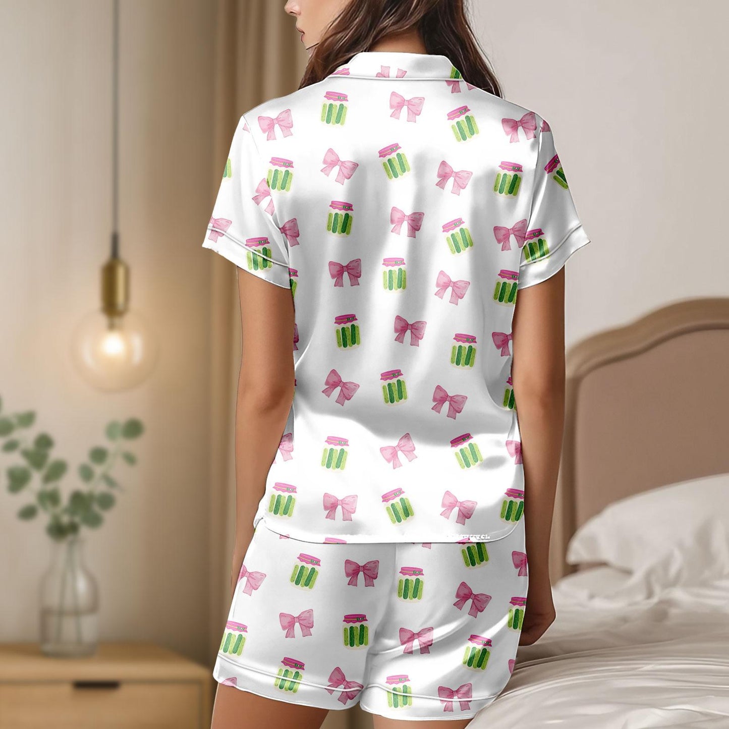 Pickle Coquette Satin Pajamas, Coquette Pajamas Set, Pickle Lover Silk Pajamas, Coquette Pickle Bride Pajamas, Funny Pickle Pajamas