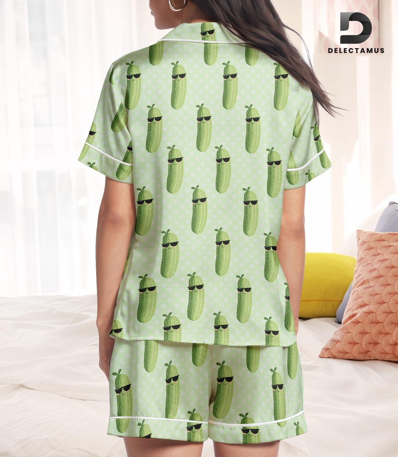 Pickle Lover Short Satin Pajamas, Kind Of A Big Dill Silk Pajamas For Women, Funny Pickle Pajamas Shorts, Pickle Baby Pajamas Set