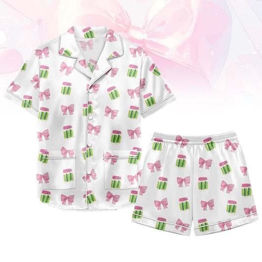 Pickle Coquette Satin Pajamas, Coquette Pajamas Set, Pickle Lover Silk Pajamas, Coquette Pickle Bride Pajamas, Funny Pickle Pajamas