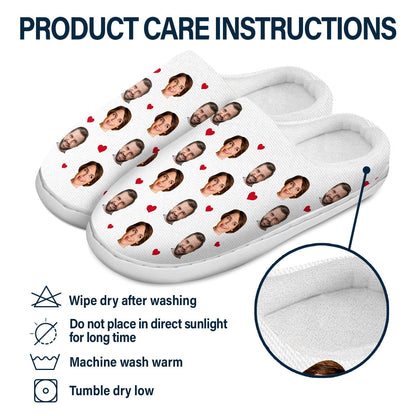 Custom Photo Couple Faces - Loving, Anniversary Gift For Couples, Spouse, Lover, Wife, Husband, Girlfriend, Boyfriend - Personalized Fluffy Slippers