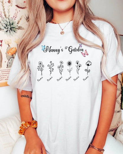 Pearsanaigh Bronntanas Gairdín Nanny, Bronntanas Lá na Máthar, Geansaí mí breithe saincheaptha, léine lá na máthar, Bronntanas ainm Grandkid do Sheanmháthair