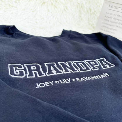 Personalize Grandpa Sweatshirt with Grandkids Names on Sleeve, Embroidered Granpa Hoodie, Gift for Father's Day