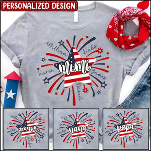 Personalized 4th of July Nana T Shirt, Custom Grandma Shirt with Kids names shirt, Patriotic Nana with kids Tee Shirt for Independence Day