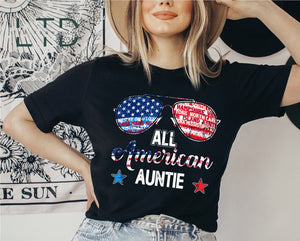 Personalized All American Auntie Shirt, Retro 4th of July Shirt, Patriotic Auntie Shirt, Independence Day, Fourth Of July Shirt Gift