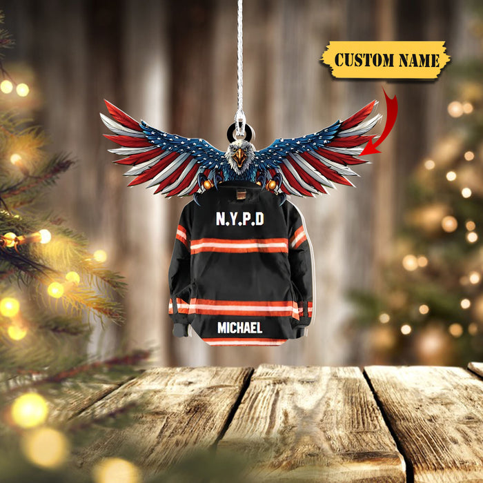 Personalized American Firefighter Costume With Department And Name Christmas Ornament