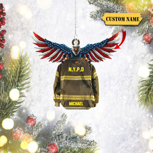 Personalized American Firefighter Costume With Department And Name Christmas Ornament