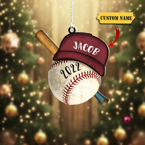 Personalized Baseball Set Helmet Glove Ornaments, Custom Name Ornament, Baseball Ornament, Gift For Baseball Lover