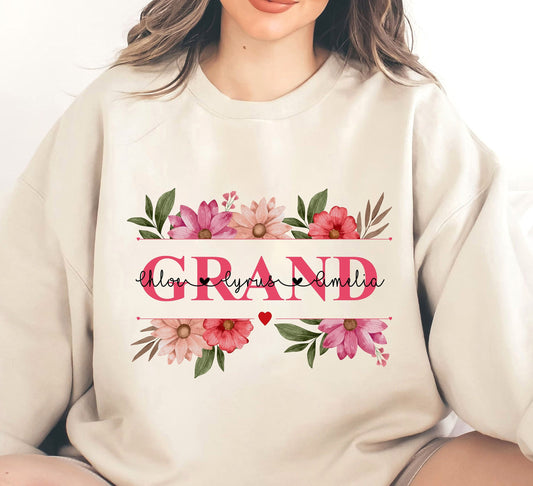 Personalized Garden Grand Shirt With Kids Names, Custom Flower Momma Sweatshirt, Garden Floral Mom Shirt, Gift For Mother Day, Nana MiMi Tee