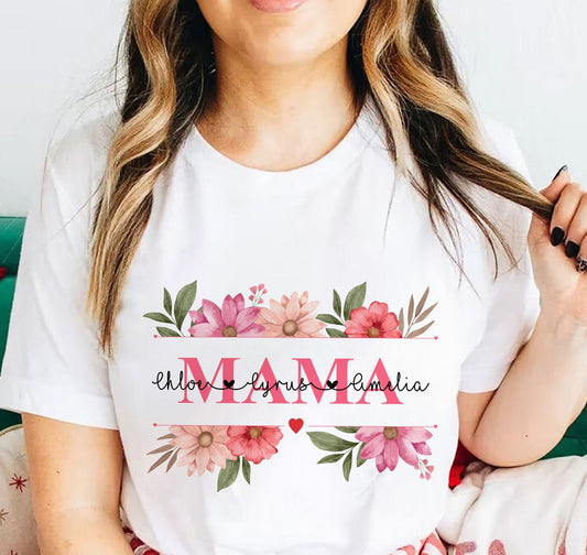 Personalized Garden Mama Shirt With Kids Names, Custom Flower Momma Sweatshirt, Garden Floral Mom Shirt, Gift For Mother Day, Nana MiMi Tees