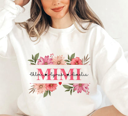 Personalized Garden Mimi Shirt With Kids Names, Custom Flower Momma Sweatshirt, Garden Floral Mom Shirt, Gift For Mother Day, Nana MiMi Tees